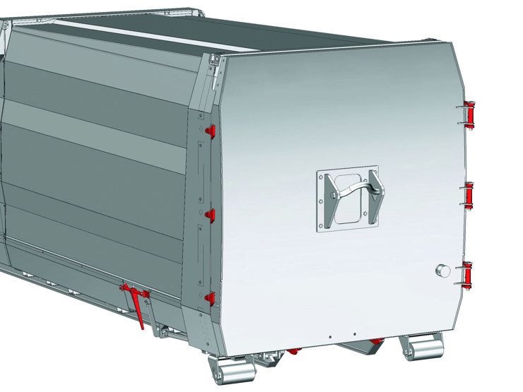 Rückansicht des MP 1.4 Containers mit Türverschluss